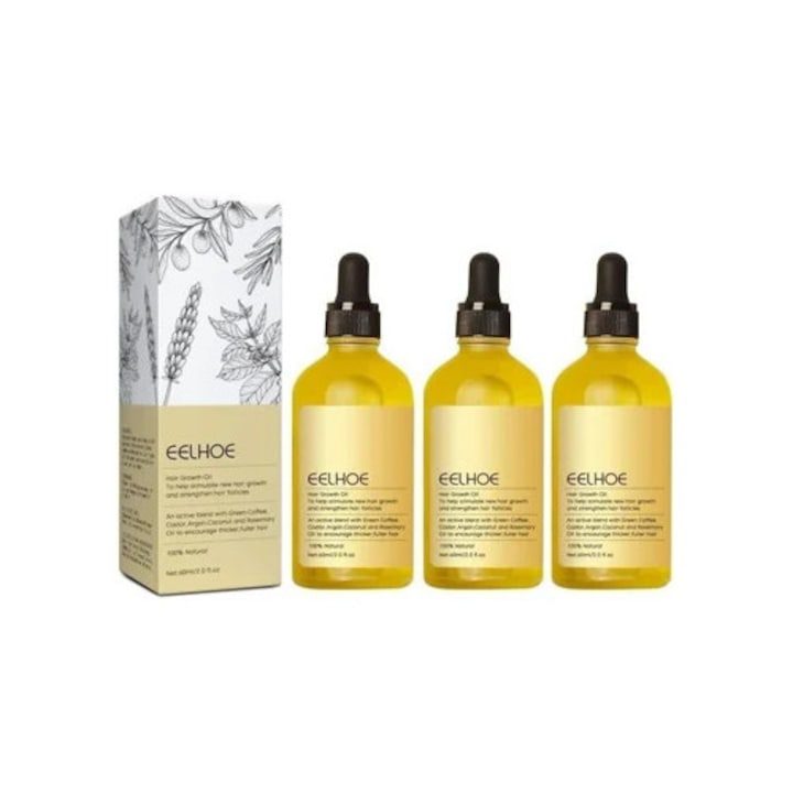 Комплект от 3 естествени веган масла за растеж на косата - eMAG.bg