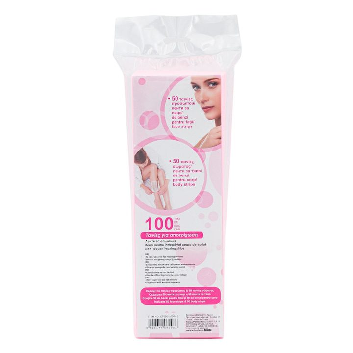 Ленти за обезкосмяване на лице и тяло розови 21x7 см и 10x3 см - 100 бр. - eMAG.bg