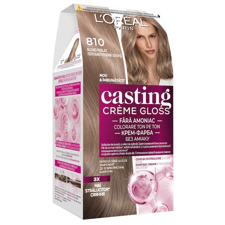 Полуперманентна боя за коса без амоняк L'Oreal Paris Casting Creme Gloss 810 Blond Perlat