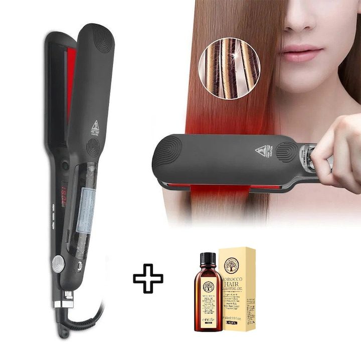 Професионална преса за коса Smart Pulse Titanium Pro с пара и инфрачервени лъчи и турмалиново- титаниево покритие + подарък арганово масло - eMAG.bg