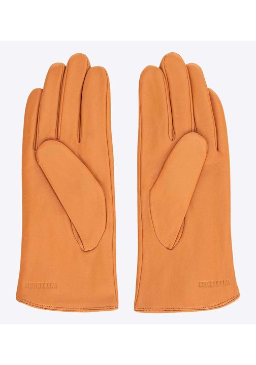 Дамски кожени ръкавици с карамелени шевове