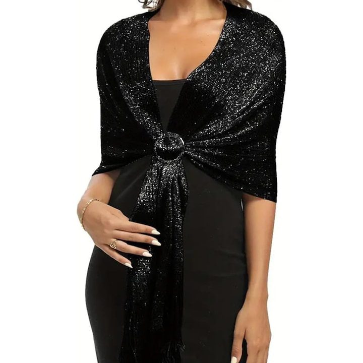 Черен шал с ресни и катарама