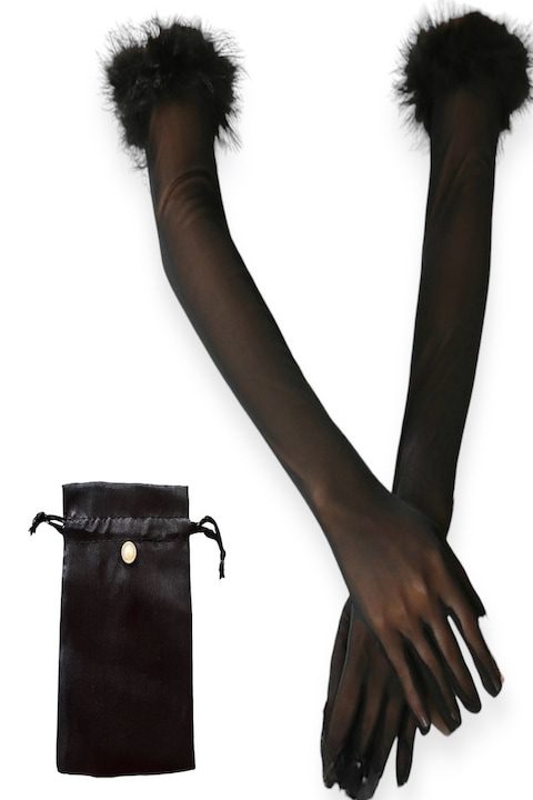 Елегантни ръкавици с пух/пера