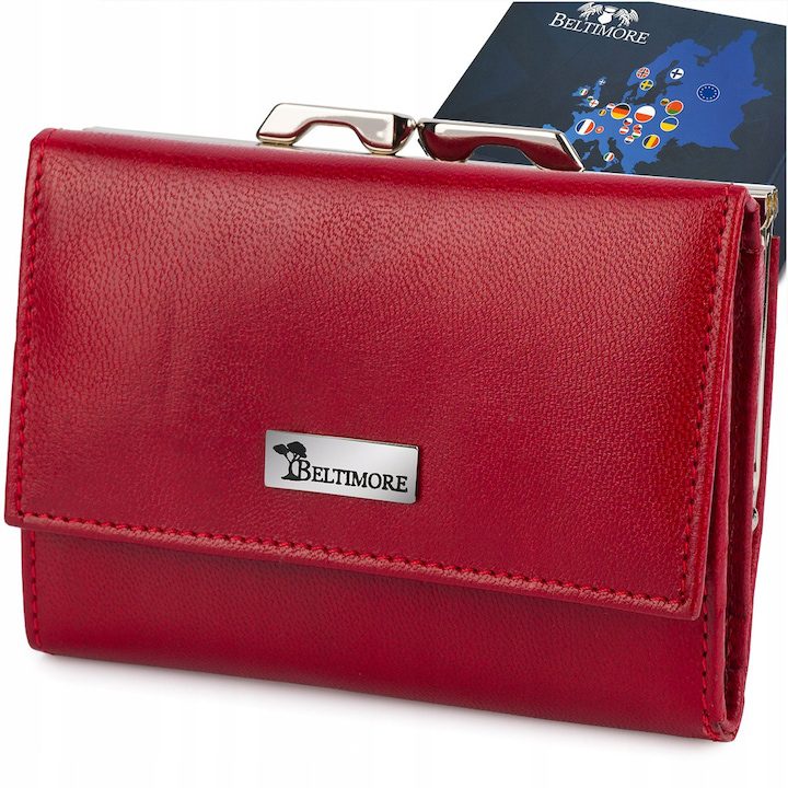 Червен кожен портфейл за жени