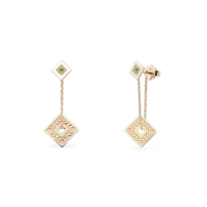 Дълги обеци MUGR DE FLUIER със зелени диаманти