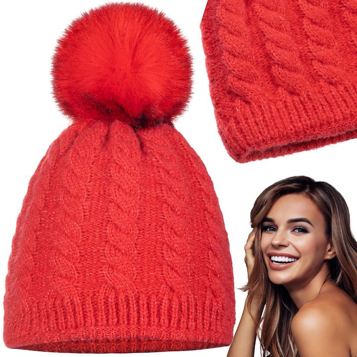 Дамска шапка бини Майка топла червена 21х23см - eMAG.bg
