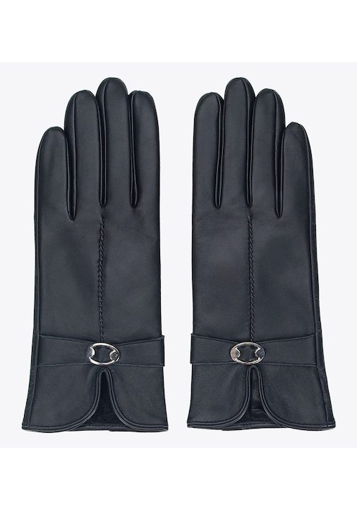 Дамски кожени ръкавици с изрезки и катарама