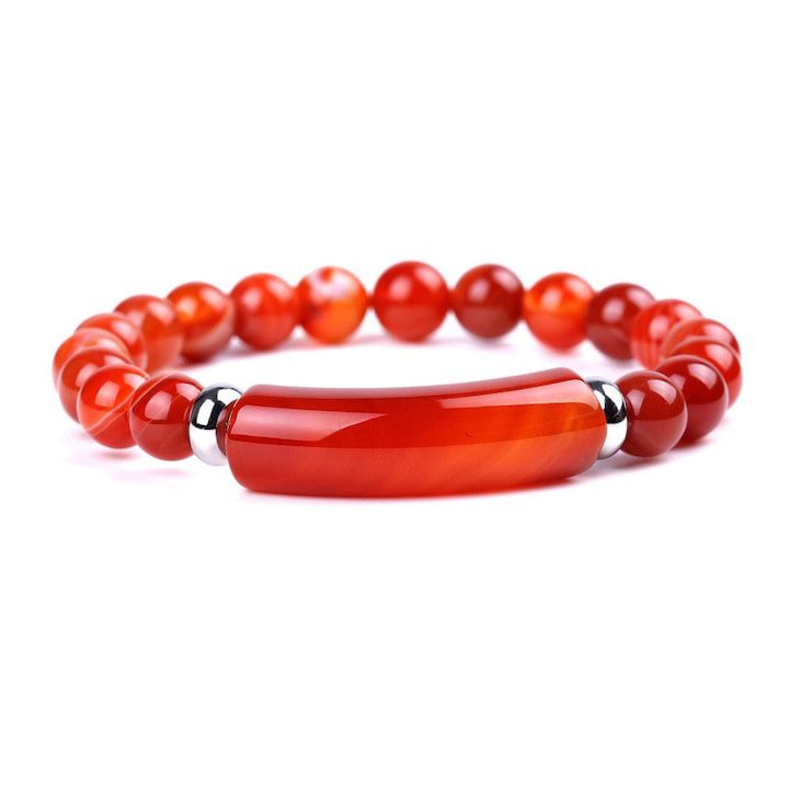 Естествена гривна от червен ахат на райета