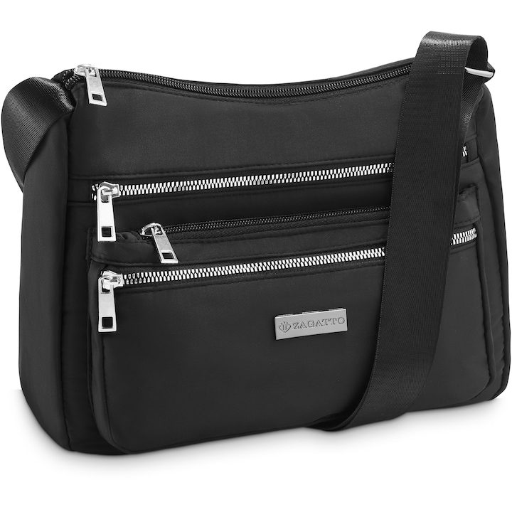 Дамска чанта за рамо със сребристи метални ципове Zagatto