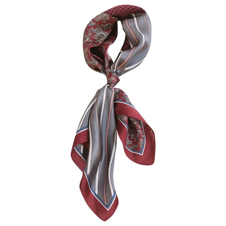Червен копринен квадратен шал за жени