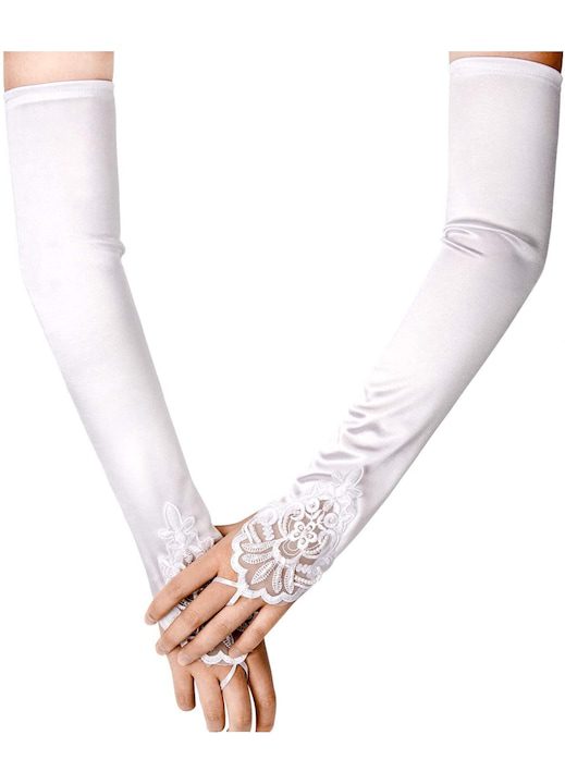 Дълги бели ръкавици без пръсти Сатенени ръкавици с перфорации до лакътя 48 см Еластични оперни ръкавици Вечерни ръкавици за парти от 20-те години за жени Парти - eMAG.bg