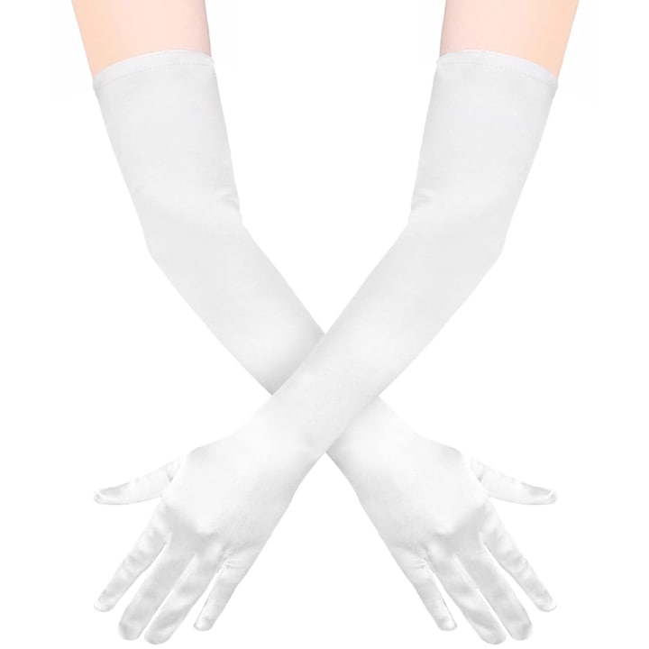 Дълги дамски ръкавици сатен 55 см ретро стил партита и сватби бели един размер - eMAG.bg