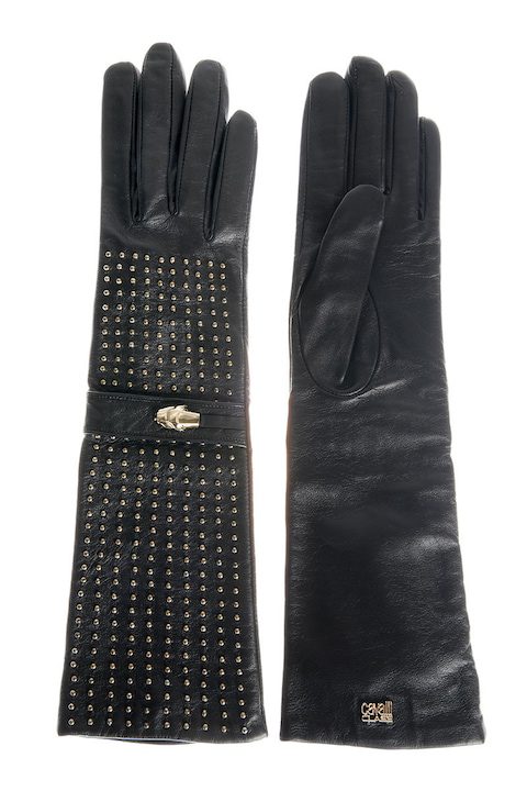 Дълги кожени ръкавици с метални апликации Roberto Cavalli Class