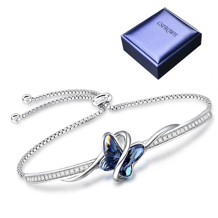 Дамска сребърна гривна GSFRQWH® с регулируема дължина и естествени сини кристали /Сребро - eMAG.bg