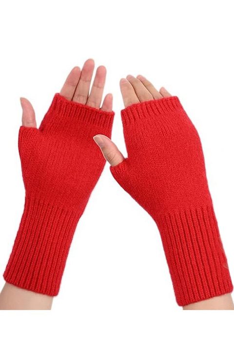 Дамски плетени ръкавици без пръсти червени универсален размер QICEDER - eMAG.bg