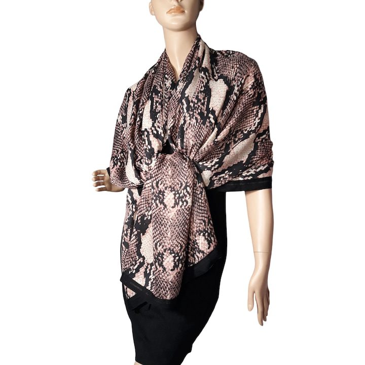 Дамски шал черен/розов животински принт с две лица 180х100см - eMAG.bg