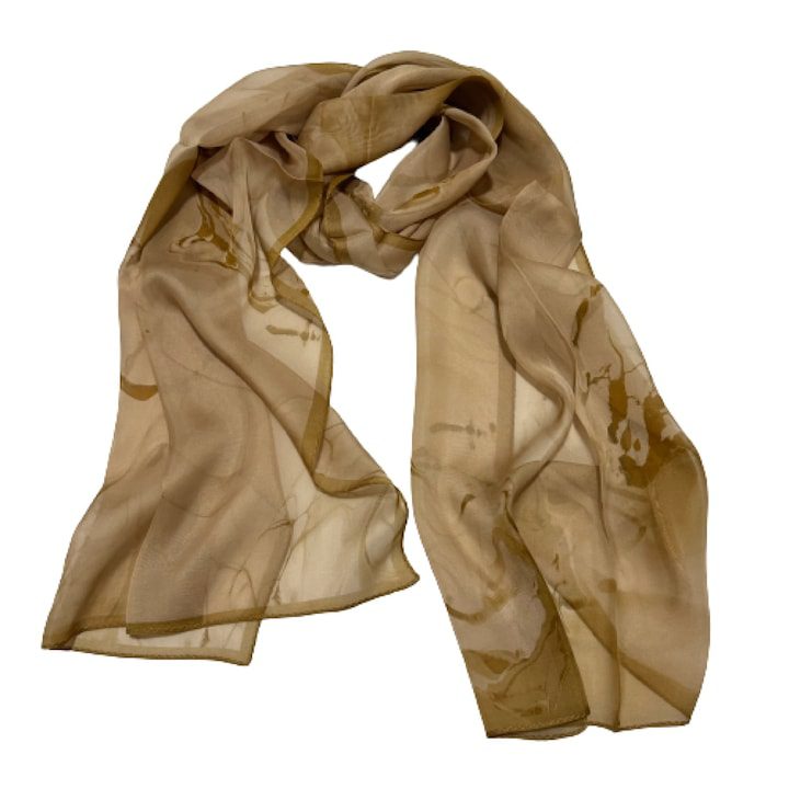 Дамски шал от естествена коприна бежов с десен 55х175см - eMAG.bg