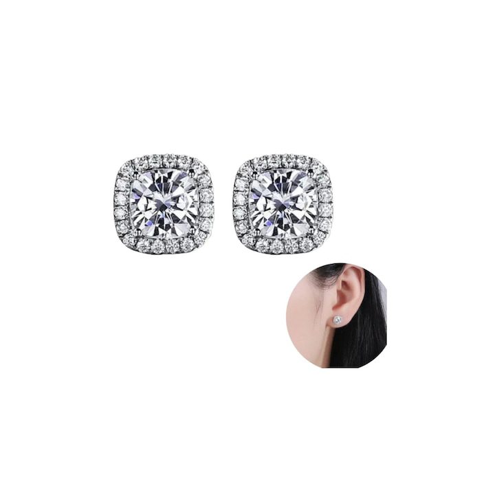 Дамско сребърни обици с изкуствени диаманти-Мойсанити