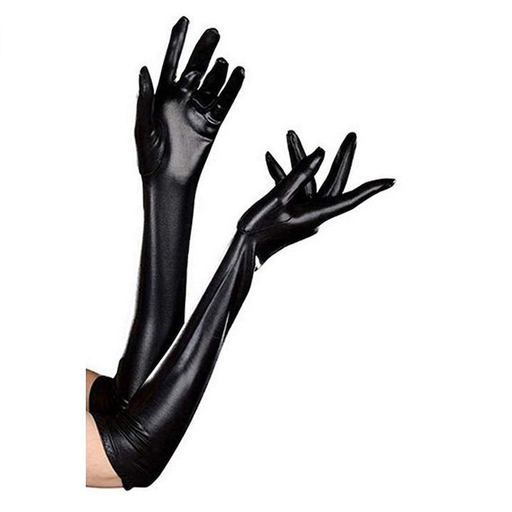 Секси ръкавици от боядисана кожа черни 53см - eMAG.bg