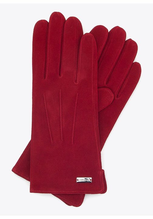 Дамски ръкавици от тъмночервено кадифе
