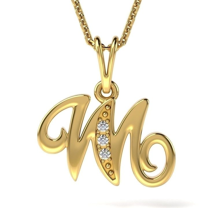 Верижка с висулка от жълто злато модел Буква М - eMAG.bg
