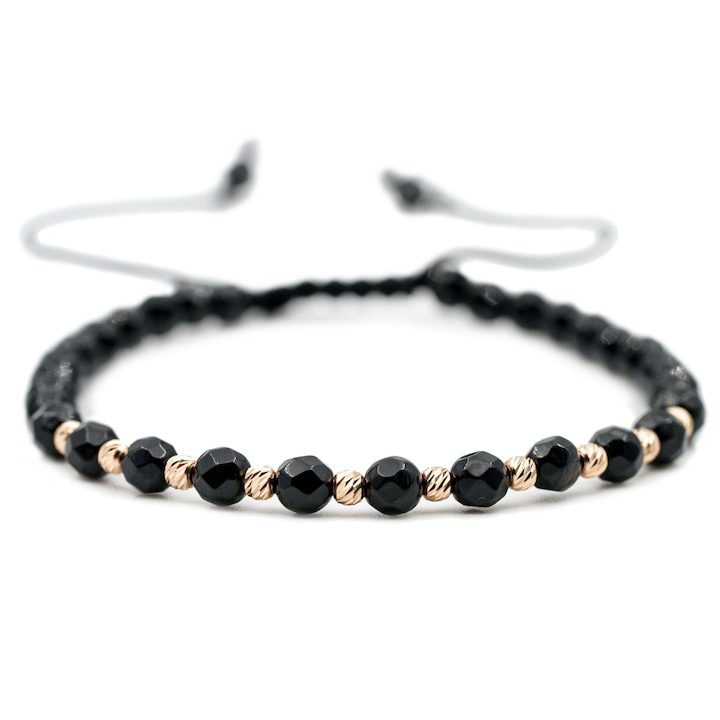 Гривна с 10 топчета от 14k злато и фасетирани полускъпоценни камъни черен оникс