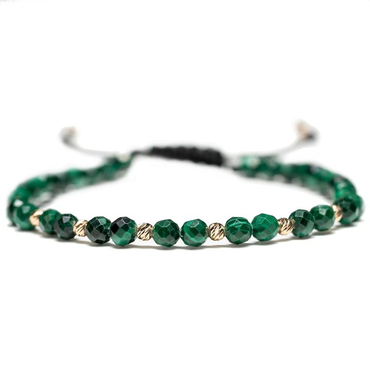 Гривна с 10 топчета от 14к злато и полускъпоценни камъни малахит