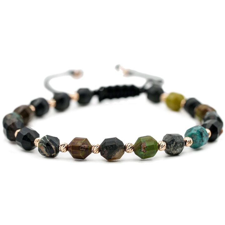 Гривна с 20 топчета от 14k злато и естествени тюркоазени полускъпоценни камъни