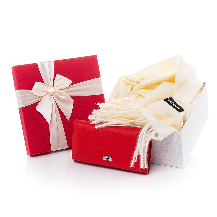 Подаръчен комплект Шал 100% Кашмир и Портмоне Естествена кожа