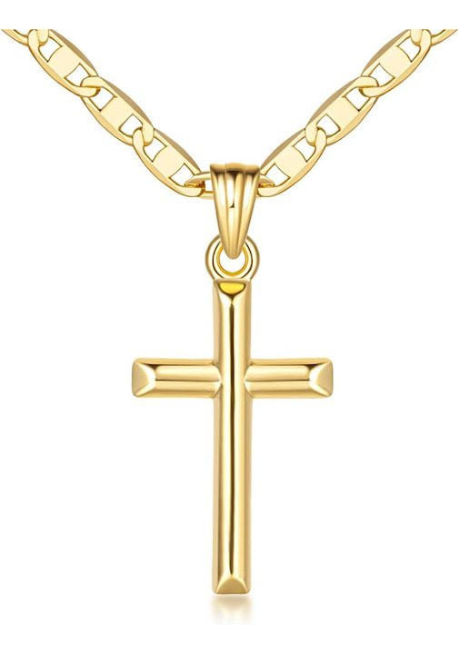 Златно колие с кръст от 14-каратово злато и семпла висулка с кръст. Златно колие с кръст от 14-каратово злато за мъже/жени